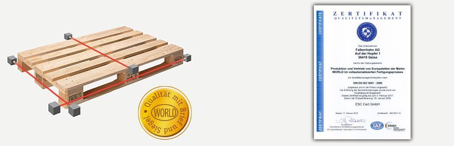 WORLD Palette mit Gütesiegel und ISO-Zertifikat