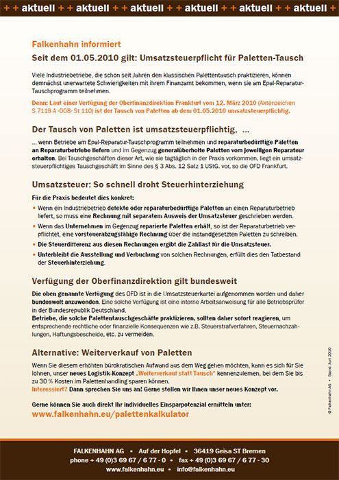 Umsatzsteuerpflicht für Palettentausch