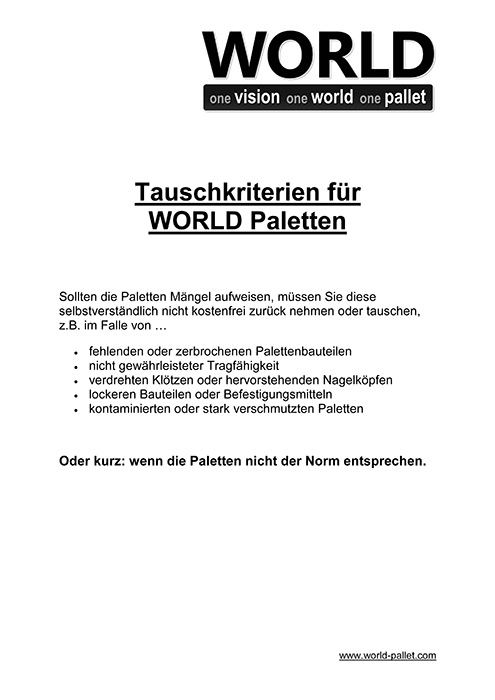 Tauschkriterien für WORLD-Paletten