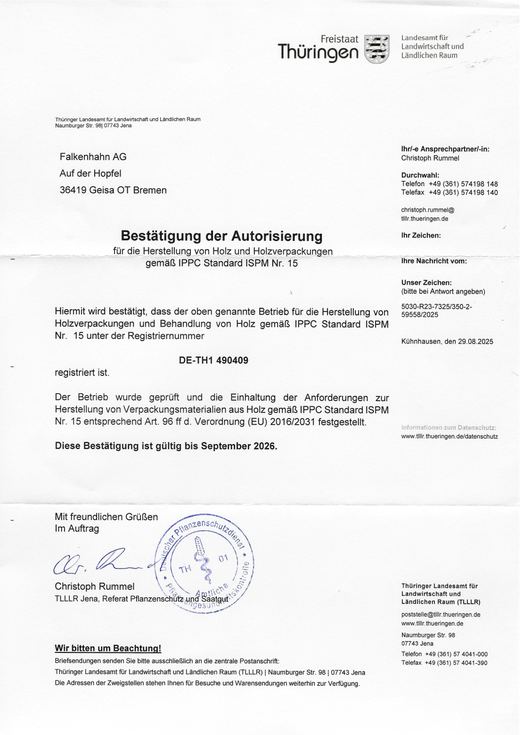Autorisierung ISPM 15-Behandlung